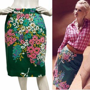 ANTHROPOLOGIE Odille Abronia Green Floral Cotton Spandex Skirt Rare Size 8